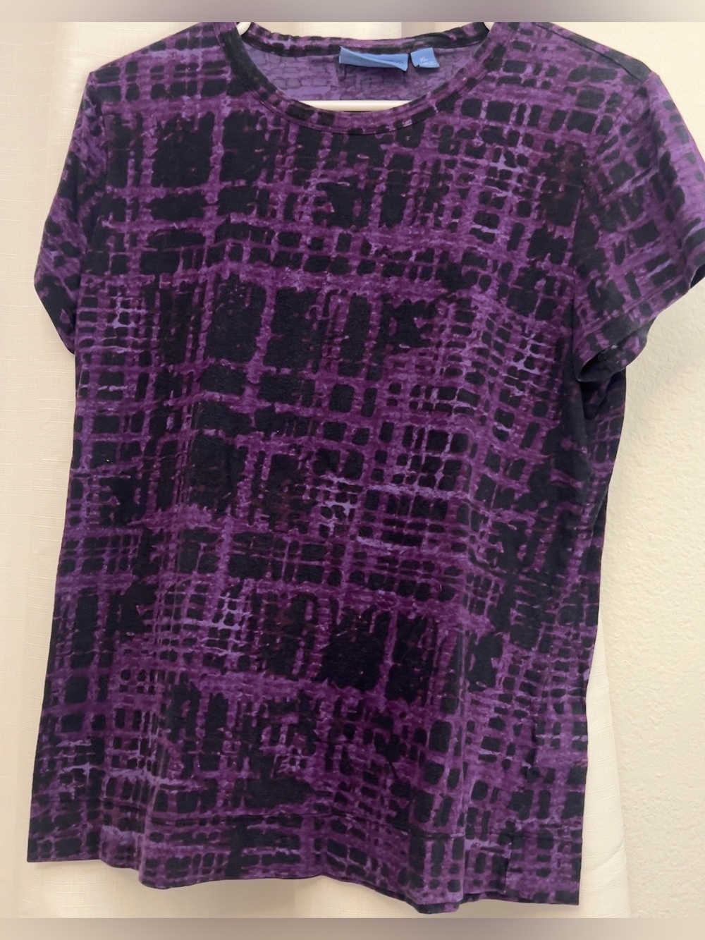 Simply Vera Wang - Patterned Purple/Black Short-Sleeve Women's Pullover Top - XL